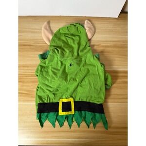 Dogs Hooded Elf Costume Pajamas Green with Horns Halloween Christmas Size‎ M